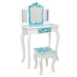 HomVent Kids Vanity Set, Kids Vanity Table And Chair, Wood Makeup Vanity Table And Stool Set Makeup Dressing Table Set With Mirror & Drawer For Girls (Blue)