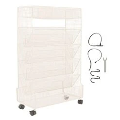 Pssopp Kids Sling Bookshelf, 6 Tier Large Capacity Rust Prevention Bookshelf With Wheels For Students