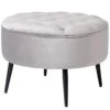 BIRDROCK HOME Tufted Round Grey Ottoman – Velvet Foot Stool – Mid Century Modern Steel Legs - Soft Compact Padded Stool - Living Room Or Bedroom – Vanity Chair - Decorative Furniture