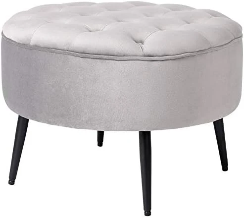 BIRDROCK HOME Tufted Round Grey Ottoman – Velvet Foot Stool – Mid Century Modern Steel Legs - Soft Compact Padded Stool - Living Room Or Bedroom – Vanity Chair - Decorative Furniture 7 BIRDROCK HOME Tufted Round Grey Ottoman – Velvet Foot Stool – Mid Century Modern Steel Legs - Soft Compact Padded Stool - Living Room Or Bedroom – Vanity Chair - Decorative Furniture - Image 7