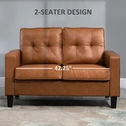 HOMCOM 51" Wide Loveseat With Armrest, 2-Seater Tufted PU Leather Double Sofa, Brown -Safavieh Furniture 41QxijOoZhL