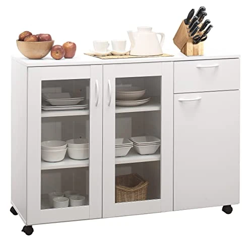 Kings Brand Furniture Buffet Server Sideboard Kitchen Storage Cabinet, White, 45.5" W X 15" D X 33" H 2 Kings Brand Furniture Buffet Server Sideboard Kitchen Storage Cabinet, White, 45.5" W X 15" D X 33" H - Image 2