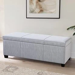 BELLEZE 47 Inch Storage Ottoman, Faux Leather Storage Bench Bedroom Bench With Safety Close Hinge, Ottoman With Storage For Living Room, Entryway, Hallway, Foot Rest, Support 300lbs - Rustic Gray 16 BELLEZE 47 Inch Storage Ottoman, Faux Leather Storage Bench Bedroom Bench With Safety Close Hinge, Ottoman With Storage For Living Room, Entryway, Hallway, Foot Rest, Support 300lbs - Rustic Gray -Safavieh Furniture 41R5EpIqLL. AC