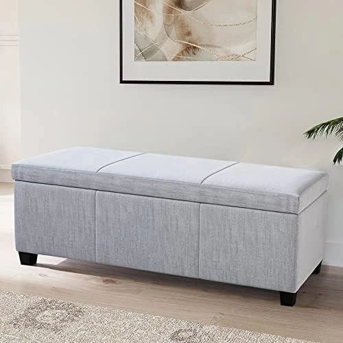 BELLEZE 47 Inch Storage Ottoman, Faux Leather Storage Bench Bedroom Bench With Safety Close Hinge, Ottoman With Storage For Living Room, Entryway, Hallway, Foot Rest, Support 300lbs - Rustic Gray 6 BELLEZE 47 Inch Storage Ottoman, Faux Leather Storage Bench Bedroom Bench With Safety Close Hinge, Ottoman With Storage For Living Room, Entryway, Hallway, Foot Rest, Support 300lbs - Rustic Gray - Image 6