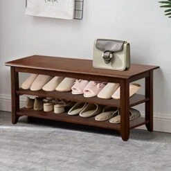 Dewfig Shoe Rack Bench, 3-Tier Shoe Shelf Organizer,10-Pairs Entryway Storage Bench For Hallway, Bedroom, Living Room, Bedroom, Hold Up To 550 Lbs, Solid Wood, Natural -Safavieh Furniture 41R5LkCpycL. AC
