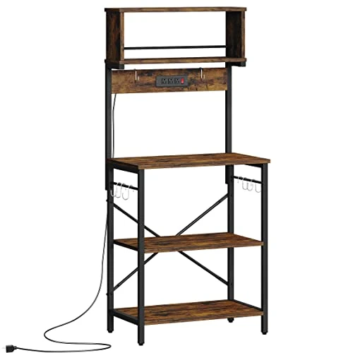 Bestier Bakers Rack With Power Outlets, Height Adjustable Microwave Stand, Kitchen Storage Shelf Rack With 8 S-Shaped Hooks, Coffee Bar Table 5 Tiers Rustic 2 Bestier Bakers Rack With Power Outlets, Height Adjustable Microwave Stand, Kitchen Storage Shelf Rack With 8 S-Shaped Hooks, Coffee Bar Table 5 Tiers Rustic - Image 2