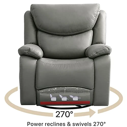 COOSLEEP Large Power Recliner Swivel Glider With USB And Type-C Charging Ports, Upholstered Breathable Leather Living Room Reclining Sofa Chair With Lumbar Support (Grey) 2 COOSLEEP Large Power Recliner Swivel Glider With USB And Type-C Charging Ports, Upholstered Breathable Leather Living Room Reclining Sofa Chair With Lumbar Support (Grey) - Image 2