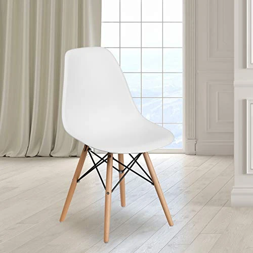 Flash Furniture Elon Series White Plastic Chair With Wooden Legs 2 Flash Furniture Elon Series White Plastic Chair With Wooden Legs - Image 2