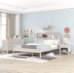 3-Piece Bedroom Set Queen Size Platform Bed Frame With Headboard, Two Nightstands, Wooden 3 Pieces Bedroom Sets For Adults, Champagne Silver -Safavieh Furniture 41REf209H1L. AC