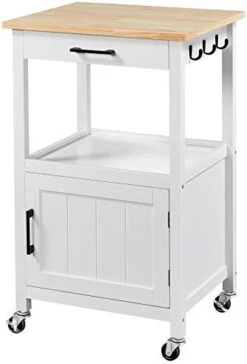 Yaheetech Rolling Kitchen Island With Single Door Cabinet And Storage Shelf, Kitchen Cart With Drawer On Swivel Wheels For Dining Room/Living Room, 18"x22"x35"H, White -Safavieh Furniture 41RG9guZSmL. AC