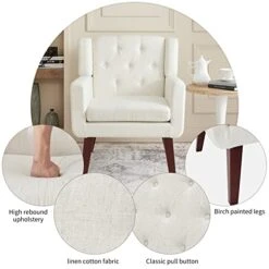 Accent Chair Button-Tufted Upholstered Living Room Chairs Comfy Reading Chair Mid Century Modern Chair With Linen Fabric Lounge Arm Chairs For Living Room Bedroom (Beige) -Safavieh Furniture 41RGPrDxPIL