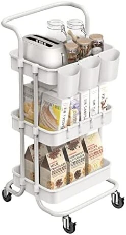 ALVOROG 3-Tier Rolling Utility Cart Storage Shelves Multifunction Storage Trolley Service Cart With Mesh Basket Handles And Wheels Easy Assembly For Bathroom, Kitchen, Office (White) 15 ALVOROG 3-Tier Rolling Utility Cart Storage Shelves Multifunction Storage Trolley Service Cart With Mesh Basket Handles And Wheels Easy Assembly For Bathroom, Kitchen, Office (White) -Safavieh Furniture 41RGd8vU eL. AC