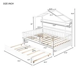 Melpomene Full House Bed With Trundle And Shelf,for Toddlers, Teens, Girls, Boys, Kids House Bed Frame Can Be Decorated (White)