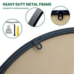 G-LEAF 24 Inch Round Mirror, Black Metal Frame Wall Mounted Large Circle Mirror For Washing Room, Living Room, Home Decoration -Safavieh Furniture 41RII5jiRmL