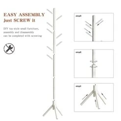 Aibiju Coat Rack Stand, Standing White Coat Rack With 8 Hooks And 3 Height Options, Small Hall Tree Coat Rack, Coat Tree Freestanding Suitable For Kids, Easy To Assemble White YD-1005 -Safavieh Furniture 41RM6yBU7LL