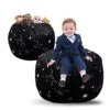 Stuffed Animal Storage, Bean Bag Chair COVER - 2 In 1 Organization Bag For Kids Toy Storage & Bean Bag Chair Cover (NO BEANS) For Kids Teens, Zipper Opening, Soft Velvet, X-Large (34" Black)