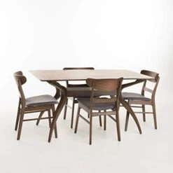 Christopher Knight Home Idalia Curved Leg Rectangular Dining Set, 5-Pcs Set, Natural Walnut / Dark Grey -Safavieh Furniture 41ROQjMgXpL. AC