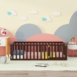 Widagirel Twin Size Montessori Floor Bed With Fence Railings, Door, And Wood Playhouse Frame For Boys And Girls (Natural, Full) 23 Widagirel Twin Size Montessori Floor Bed With Fence Railings, Door, And Wood Playhouse Frame For Boys And Girls (Natural, Full) -Safavieh Furniture 41RPFbjK2kL. AC