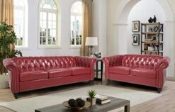 RARZOE 3 Pieces Living Room Furniture Sofa Sets,Modern Faux Leather Chesterfield Sofa&Chesterfield Club Chair&Chesterfield Loveseat Sofas Set With Nailhead Trim Scroll Arms For Living Room,Burgundy -Safavieh Furniture 41RTJRXiu5L