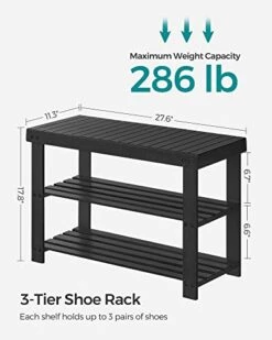 SONGMICS Shoe Rack Bench, 3-Tier Bamboo Shoe Storage Organizer, Entryway Bench, Holds Up To 286 Lb, For Entryway Bathroom Bedroom, Black ULBS04H -Safavieh Furniture 41RW3S61NAL
