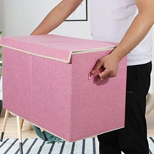 Popoly Large Toy Box Chest Storage With Flip-Top Lid, Collapsible Kids Storage Boxes Container Bins For Childrens Toys, Playroom Organizers, 25"x13" X16" (Linen Pink) 5 Popoly Large Toy Box Chest Storage With Flip-Top Lid, Collapsible Kids Storage Boxes Container Bins For Childrens Toys, Playroom Organizers, 25"x13" X16" (Linen Pink) - Image 5