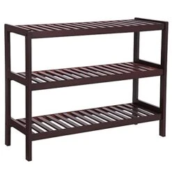SONGMICS Bamboo Shoe Rack Bench, 3-Tier Shoe Organizer，Utility Storage Shelf Rack, Storage Shelf, 3-Shelf Shelving Unit,for Entryway Hallway Bathroom Living Room And Corridor Brown