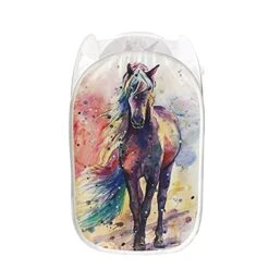 NRBEAWD Horse Laundry Hamper Pop Up Basket Kids Collapsible Foldable Hampers With Handles,Nursery Bins & Boxes