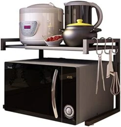 PUSDON Microwave Oven Rack, Adjustable Shelf With Hooks & 100lbs Capacity, 2-Tier Organizer For Kitchen Counter In Black-Microparticles 21 PUSDON Microwave Oven Rack, Adjustable Shelf With Hooks & 100lbs Capacity, 2-Tier Organizer For Kitchen Counter In Black-Microparticles -Safavieh Furniture 41RaKaRBSL. AC