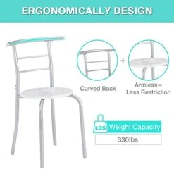 VECELO 3 Piece Small Round Dining Table Set For Kitchen Breakfast Nook, Wood Grain Tabletop With Wine Storage Rack, Save Space, 31.5", White & Silver -Safavieh Furniture 41RaUkFBZrL