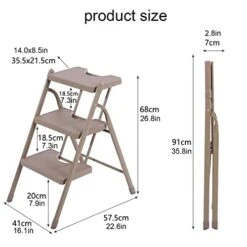 GENERIC 3-Step Steel Ladder Folding Step Ladder With Wide Anti-Slip Pedal Multipurpose Step Ladder Flower Stand Shelf Organizer For Household Kitchen Office 330lbs Load Capacity (Color : Bruin) -Safavieh Furniture 41Rgd0t2QEL