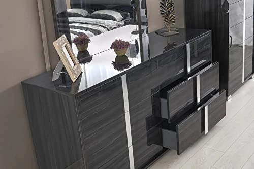 GENERIC Roma Bonded Leather LED Platform Bedroom Set (King Bed, 2 Nightstands, Dresser, Mirror, Chest), Tiger Gray 5 GENERIC Roma Bonded Leather LED Platform Bedroom Set (King Bed, 2 Nightstands, Dresser, Mirror, Chest), Tiger Gray - Image 5