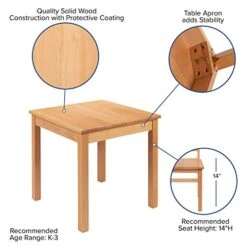 Flash Furniture Kyndl Kids Natural Solid Wood Table And Chair Set For Classroom, Playroom, Kitchen -Safavieh Furniture 41RipfUSWqL
