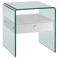 MAKLAINE Modern/Contemporary Style Glass Nightstand In White Finish