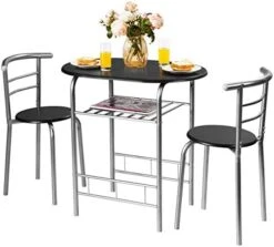 Giantex 3 Piece Dining Set Compact 2 Chairs And Table Set With Metal Frame And Shelf Storage Bistro Pub Breakfast Space Saving For Apartment And Kitchen (White & Natural) -Safavieh Furniture 41S09bQKNPL. AC