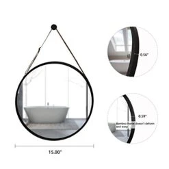 Hanging Round Black Wall Mirror - Circle Bamboo Frame 15 Inch & Adjustable Leather Strap, Makeup Vanity Dressing 9 Hanging Round Black Wall Mirror - Circle Bamboo Frame 15 Inch & Adjustable Leather Strap, Makeup Vanity Dressing -Safavieh Furniture 41S0f0EUV9L