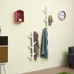 N/A Mufansen Modern Bamboo Tree Coat Rack Wall Mounted 6Hooks Hanging Storage Organizer Entryway Coat & Hat Rack, White And Brown (WHITE, HEIGHT: 38.5") -Safavieh Furniture 41S4tZqRrOL