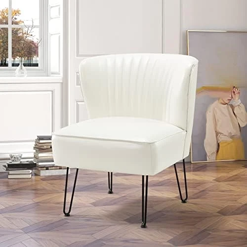 HULALA HOME Faux Leather Accent Chairs Set Of 2 With Metal Base, Mid Century Modern Living Room Chairs, Comfy Upholstered Armless Side Chairs For Bedroom, Camel 7 HULALA HOME Faux Leather Accent Chairs Set Of 2 With Metal Base, Mid Century Modern Living Room Chairs, Comfy Upholstered Armless Side Chairs For Bedroom, Camel - Image 7