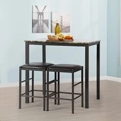 FDW Marble Rectangular Breakfast Wood Dining Room Set Table And Chair For 2, Brown -Safavieh Furniture 41S7xvNJCzL