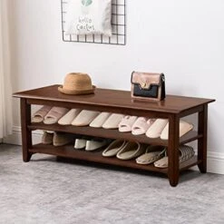 Dewfig Shoe Rack Bench, 3-Tier Shoe Shelf Organizer,10-Pairs Entryway Storage Bench For Hallway, Bedroom, Living Room, Bedroom, Hold Up To 550 Lbs, Solid Wood, Natural -Safavieh Furniture 41SD1uhhk7L. AC