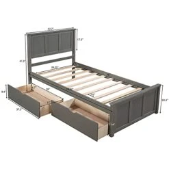 MERITLINE Twin Bed Frames With Headboard, Wood Twin Bed With Storage Drawers Under Bed, Twin Size Platform Bed For Boys And Girls, Grey -Safavieh Furniture 41SEp6CpOzL