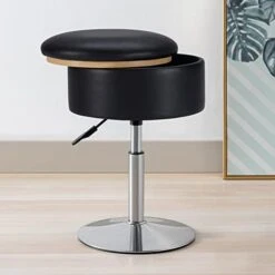 Leather Storage Ottoman Vanity Stool, 18" To 23" Height Adjustable Foot Stool Upholstered Round Footrest Coffee Table Top Cover, Modern Accent Stools,360° Swivel Makeup Stool For Living Room Bedroom -Safavieh Furniture 41SK7ZRVDaL. AC