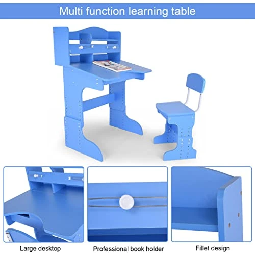 QQXX Adjustable Student Desk And Chair Set -Ergonomic Multi- Study Writing Table With Tilted Desktop School Desk & Book Holder - Double-Layer Bookshelf For Boys Girls Student Desk Home Workstation 2 QQXX Adjustable Student Desk And Chair Set -Ergonomic Multi- Study Writing Table With Tilted Desktop School Desk & Book Holder - Double-Layer Bookshelf For Boys Girls Student Desk Home Workstation - Image 2