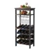 FOTOSOK Bamboo Floor Wine Rack, Freestanding Wine Bottle Organizer Shelves With Glass Holder Rack,16 Bottles, Wobble-Free Wine Display Storage Stand With Table Top For Kitchen Dining Room, Espresso