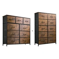 WLIVE 9 Drawer Dresser And 10 Drawer Tall Chest Organizer Set, Fabric Storage Tower For Bedroom, Nursery, Entryway, Closets, Charcoal Gray
