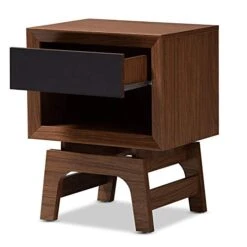 Baxton Studio Svante Mid-Century Modern Walnut Brown And Dark Gray Finished Wood 1-Drawer Nightstand -Safavieh Furniture 41SVpgYDWbL