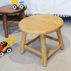 CONSDAN Kids Stool, Milking Stool, USA Grown Oak, Plant Stand, Handcrafted Solid Wood Stool, 9" Low Stool, Round Step Stool, Wooden Stool For Kids, Small Short Stool, Shoe Changing Stool(Natural) -Safavieh Furniture 41SfxXObQTL