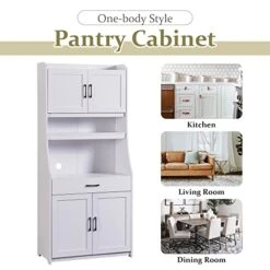 LUMISOL 71” Pantry Cabinet Freestanding Buffet Cabinet With Hutch Tall Kitchen Sideboard Buffet Cupboard With 4 Doors And Drawer (White) -Safavieh Furniture 41ShqdSQ01L 1
