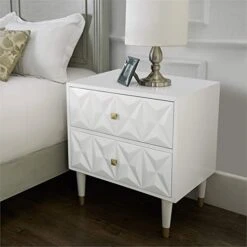 Riverbay Furniture 2 Drawer Geo Texture Nightstand In White -Safavieh Furniture 41SkJZk9rfL