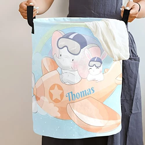 Pilot Elephant Plane Personalized Laundry Hamper ,Custom Name Collapsible Waterproof Laundry Basket Storage Bins With Handle For Clothes,Toy,Nursery 3 Pilot Elephant Plane Personalized Laundry Hamper ,Custom Name Collapsible Waterproof Laundry Basket Storage Bins With Handle For Clothes,Toy,Nursery - Image 3