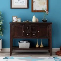LZ LEISURE ZONE Console Table With Bottom Shelf, Buffet Sideboard Farmhouse Wood Storage Cabinet For Living Room (Antique Navy, 42“L) 24 LZ LEISURE ZONE Console Table With Bottom Shelf, Buffet Sideboard Farmhouse Wood Storage Cabinet For Living Room (Antique Navy, 42“L) -Safavieh Furniture 41St1184T2L. AC
